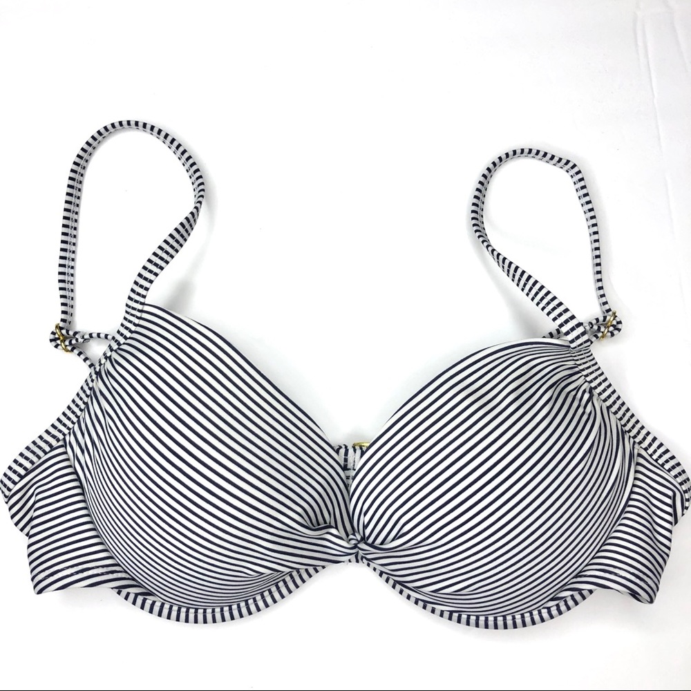 Exhilaration dark navy + white striped bikini top